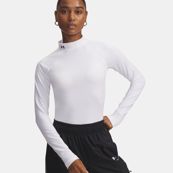 Under Armour Cold Gear Women's White Mock Neck Long Sleeve Shirt NWT MSRP $49.99 - Picture 1 of 7